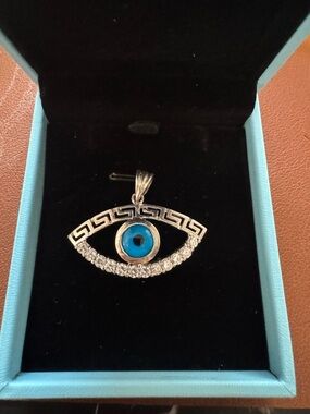 Sterling Silver (925) Evil Eye Pendant Necklace in Blue and Silver